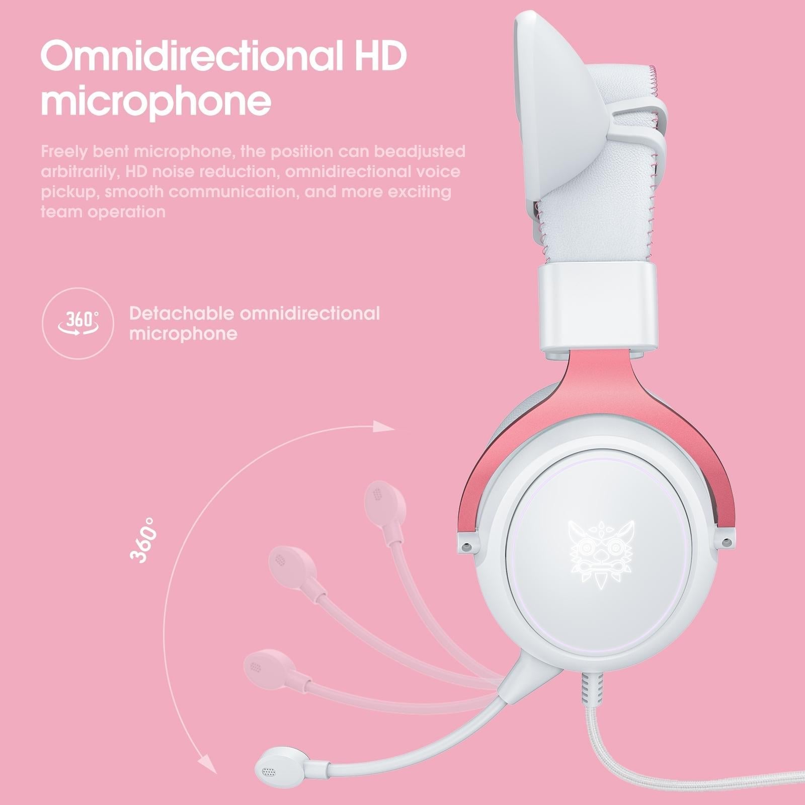 Adjustable Led Gaming Headset With Mic White Pink 6