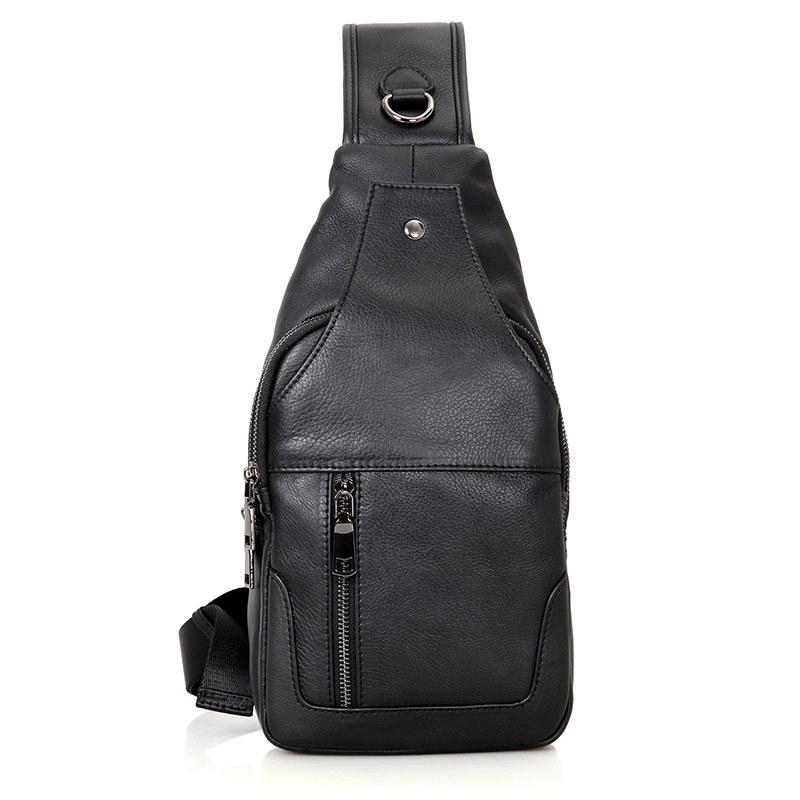 Stylish Cowhide Chest Bag For Men - Black 9
