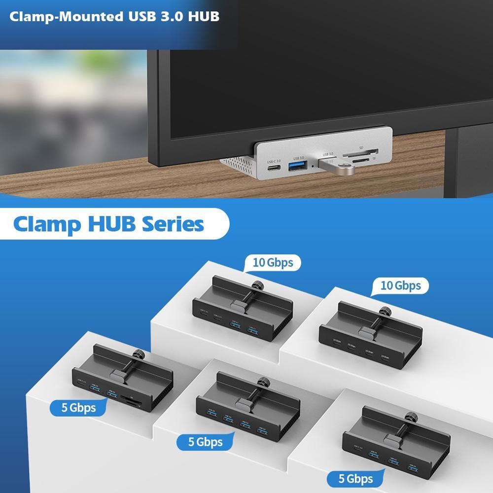 5-Port Usb3.0 Clamp Hub In Aluminum Alloy Black 3