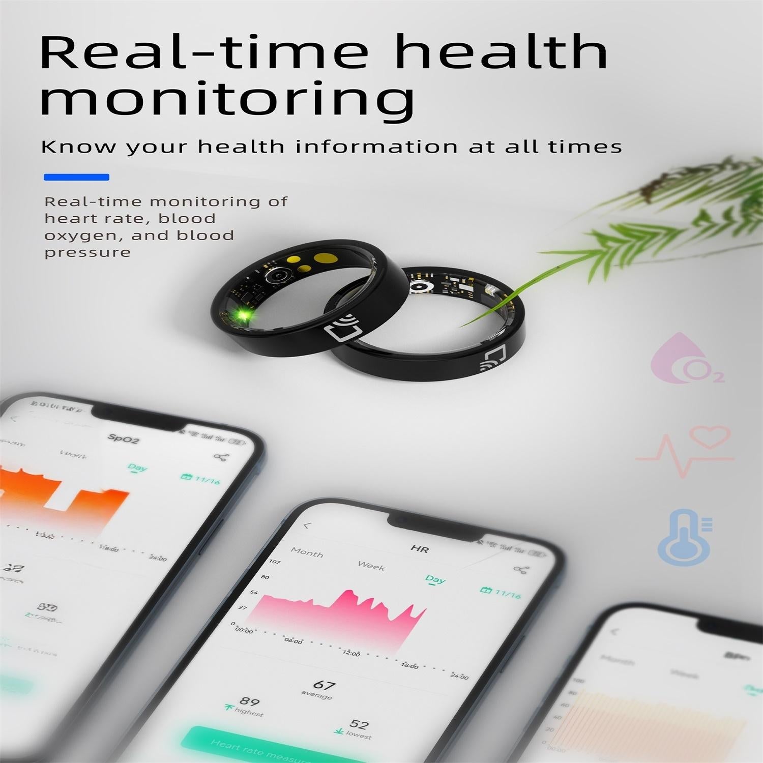 Smart Ring With Heart Rate Blood Oxygen & Sleep Monitoring - Multiple Sports Modes - Black Size 12 5