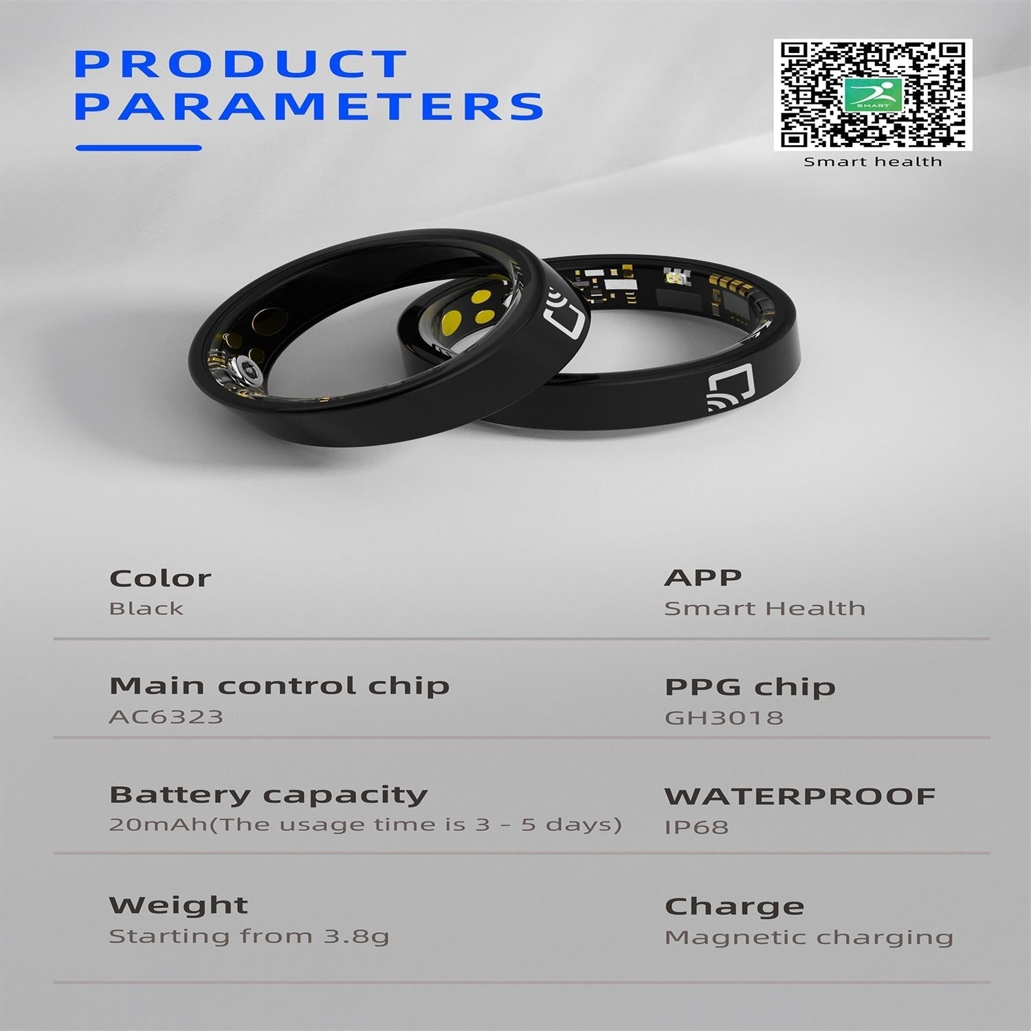 Smart Ring With Heart Rate Blood Oxygen & Sleep Monitoring - Multiple Sports Modes - Black Size 12 7