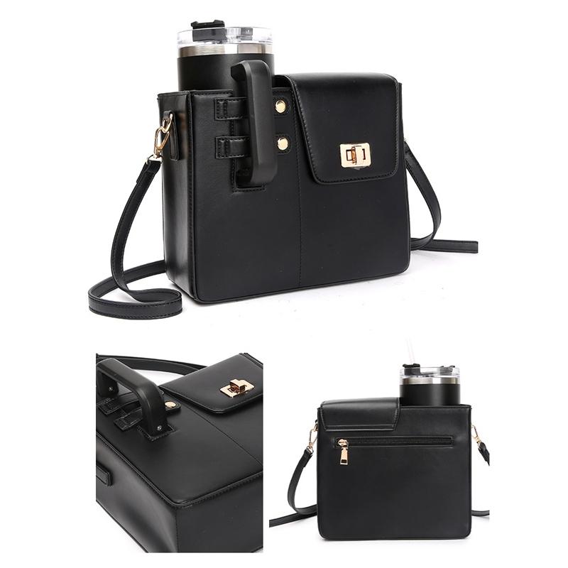 Leather Shoulder Bag For Water Bottles Fits Most Brands - Pink 5