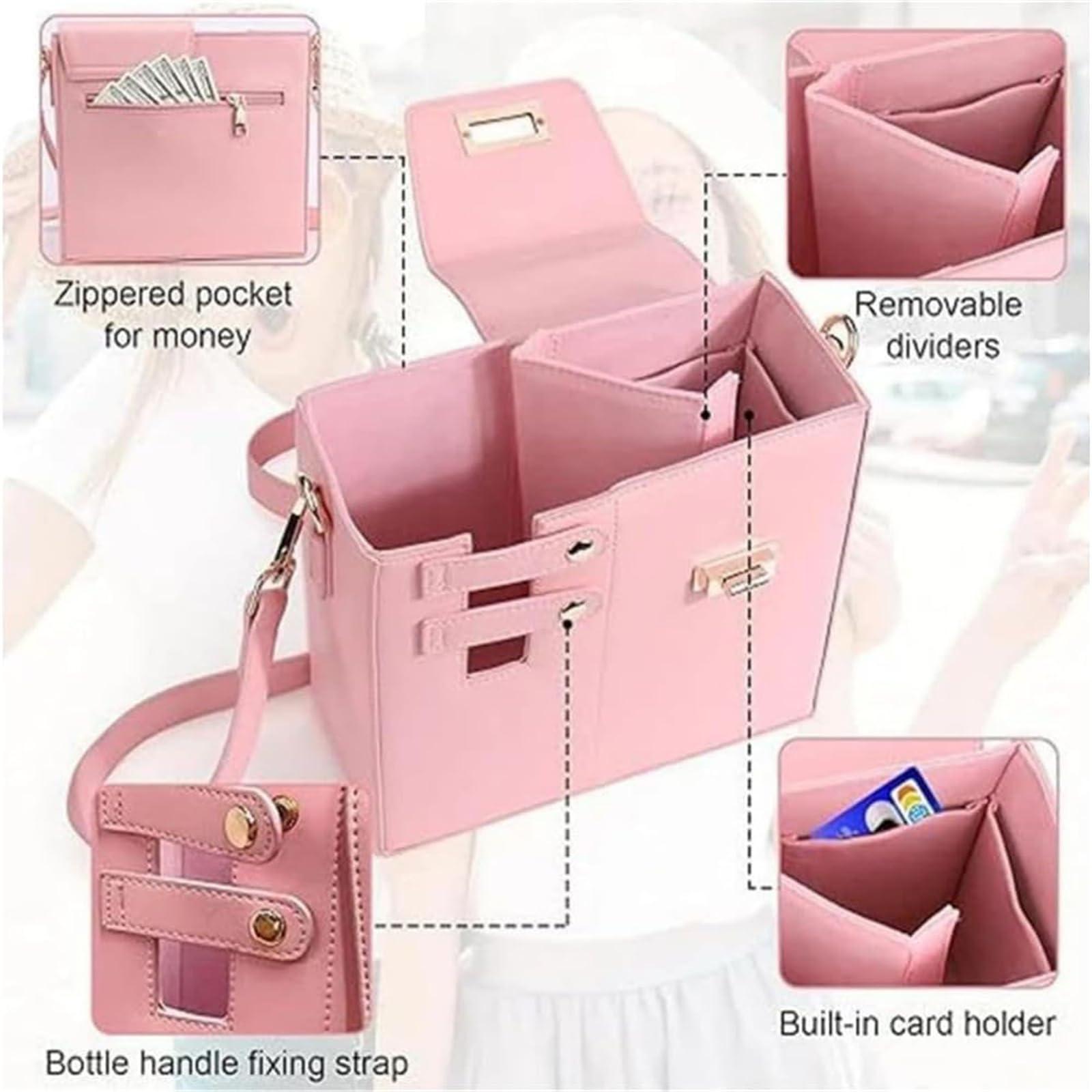 Leather Shoulder Bag For Water Bottles Fits Most Brands - Pink 7