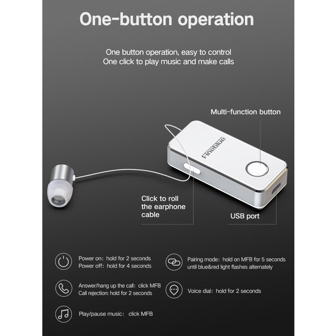 Wireless Bluetooth Earphone with Vibrating Alert and Clip - White 4
