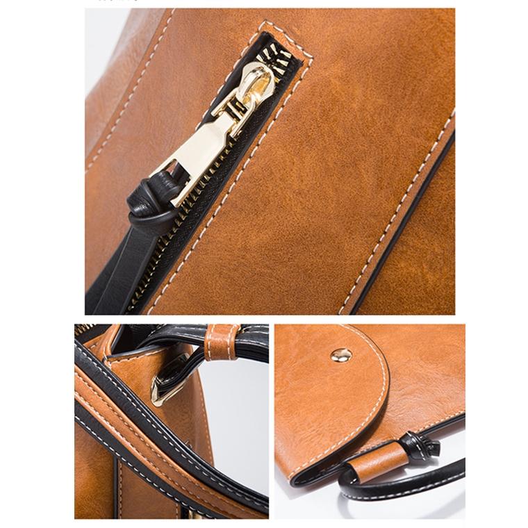Large Capacity Diagonal Handbags - 4 in 1 Colour Block Leather Bags - Navy Blue 6