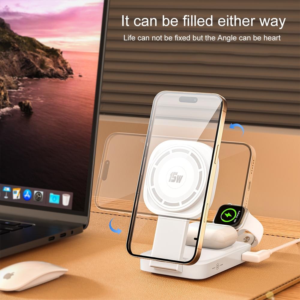 3 In 1 Magnetic Wireless Charger With Led Light - Black 5