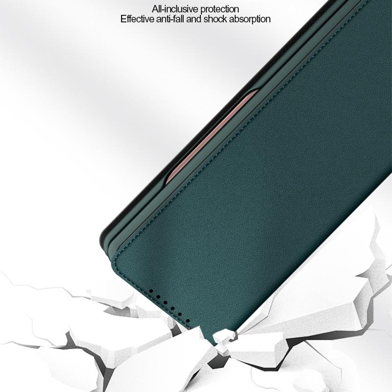 For Samsung Galaxy Z Fold4 5G Foldable Leather Phone Case - Horizontal Flip - Plain Black 5