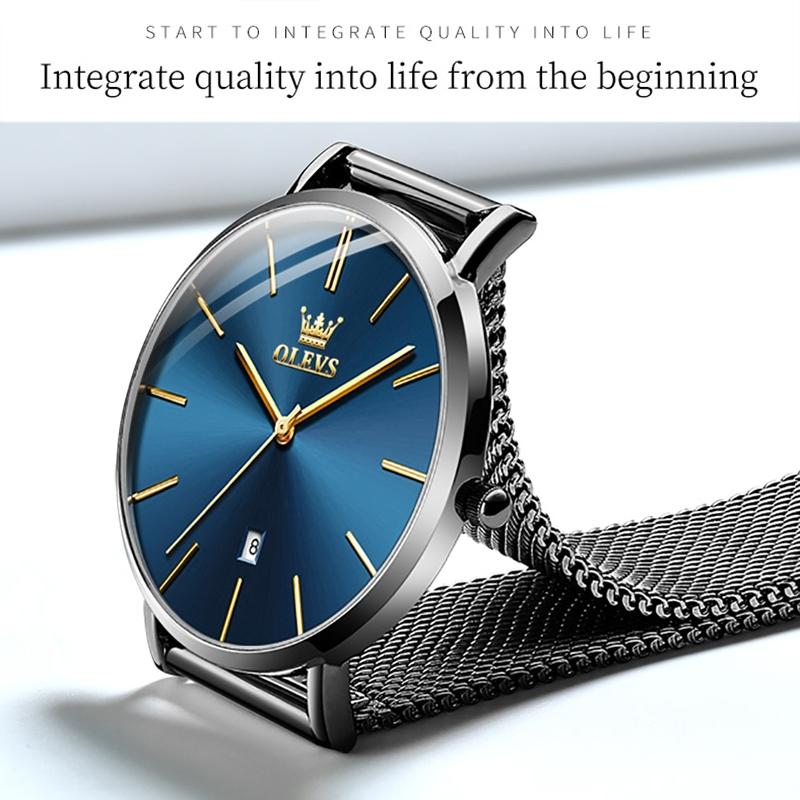 Waterproof Women Quartz Watch with Steel Strap - Blue + Black 8