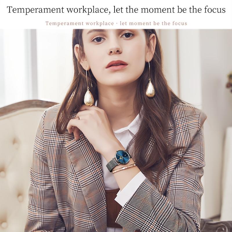 Waterproof Women Quartz Watch with Steel Strap - Blue + Black 10