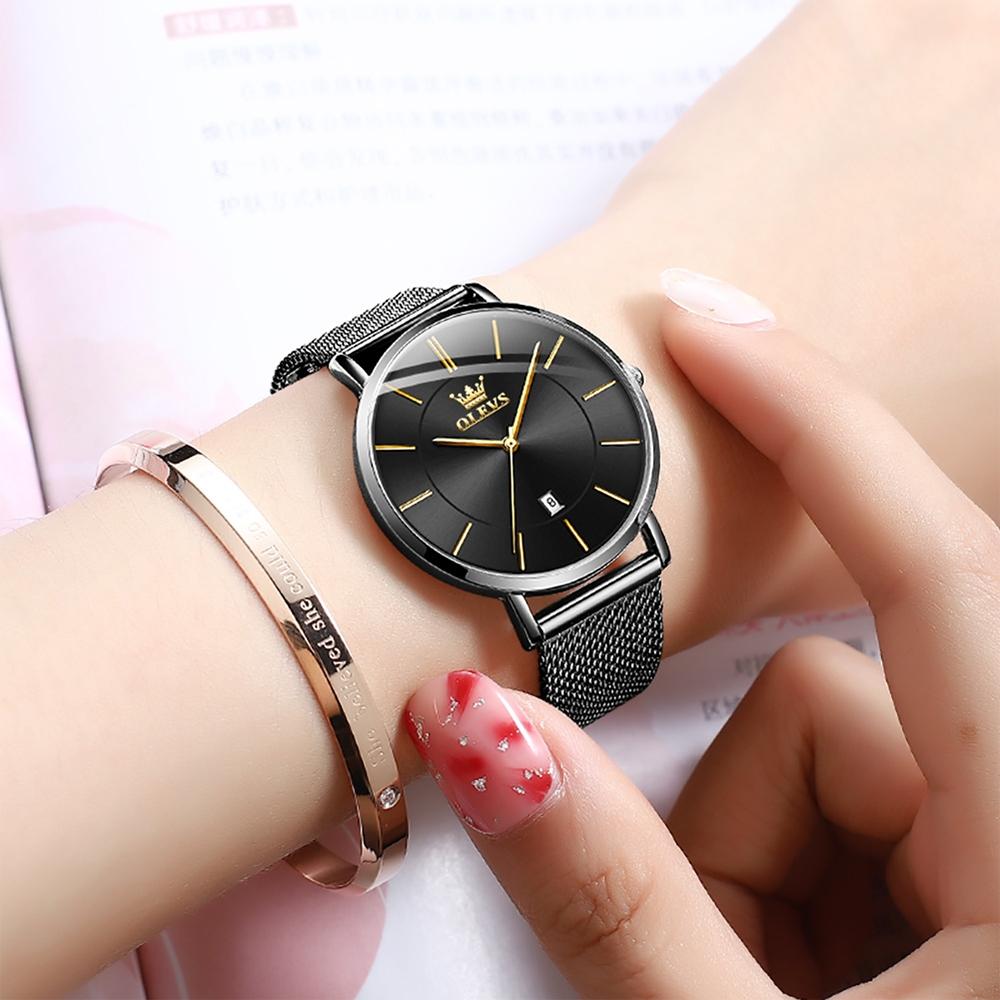 Waterproof Women Quartz Watch with Steel Strap - Blue + Black 14