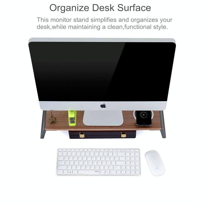 Metal Feet Monitor Stand for Imac Macbook Lcd Printer - Dark Wood Grain 4