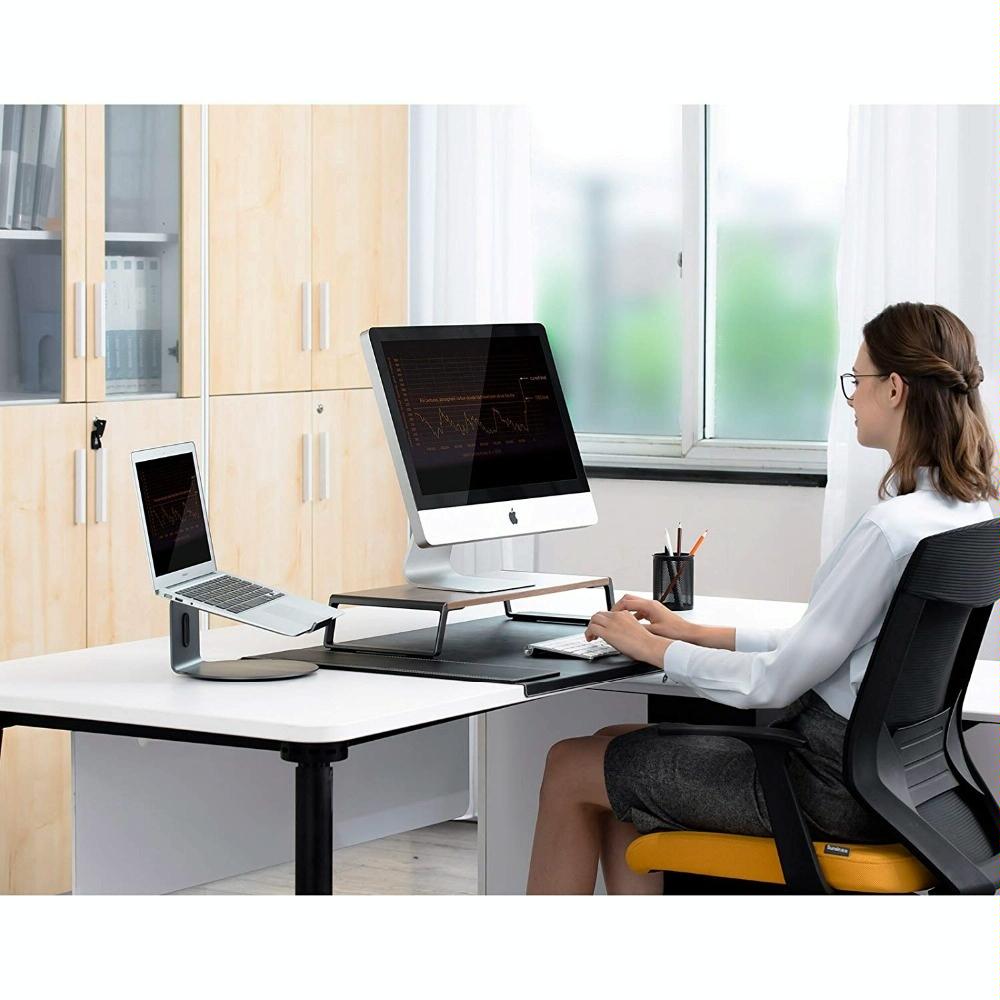 Metal Feet Monitor Stand for Imac Macbook Lcd Printer - Dark Wood Grain 8