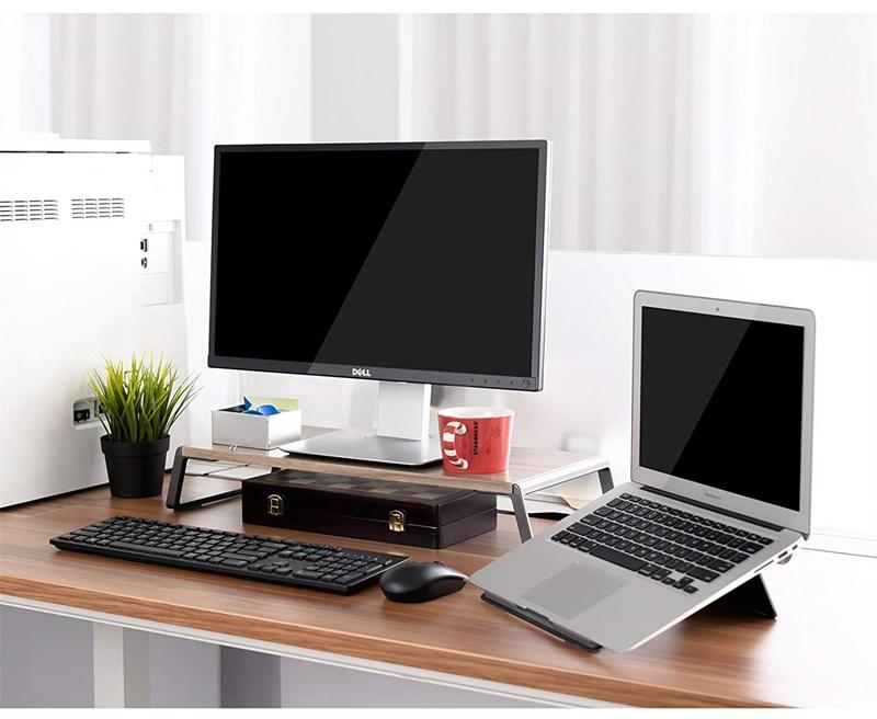 Metal Feet Monitor Stand for Imac Macbook Lcd Printer - Dark Wood Grain 13