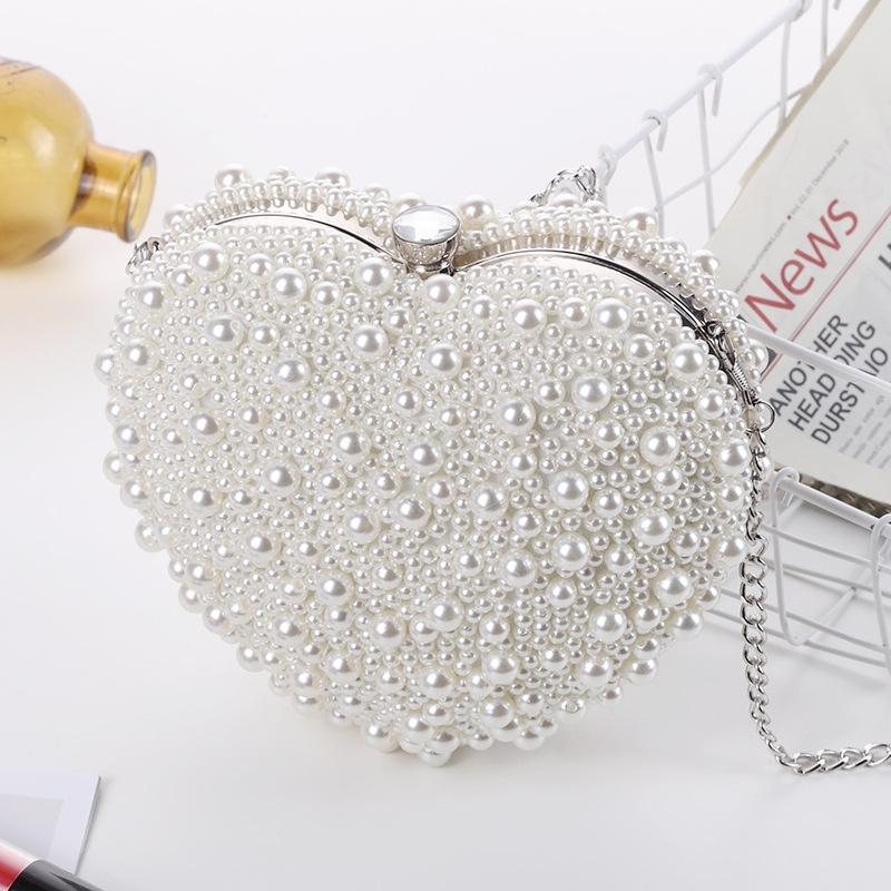 White Heart Shaped Evening Clutch With Chain