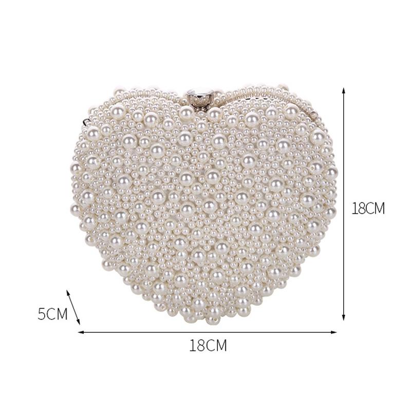 White Heart Shaped Evening Clutch With Chain 4