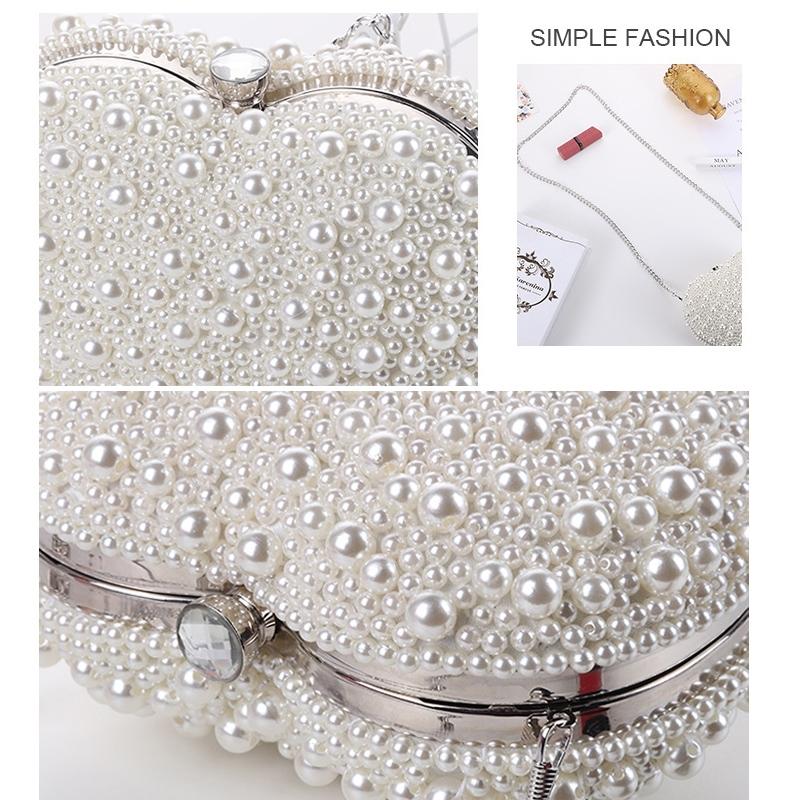 White Heart Shaped Evening Clutch With Chain 5