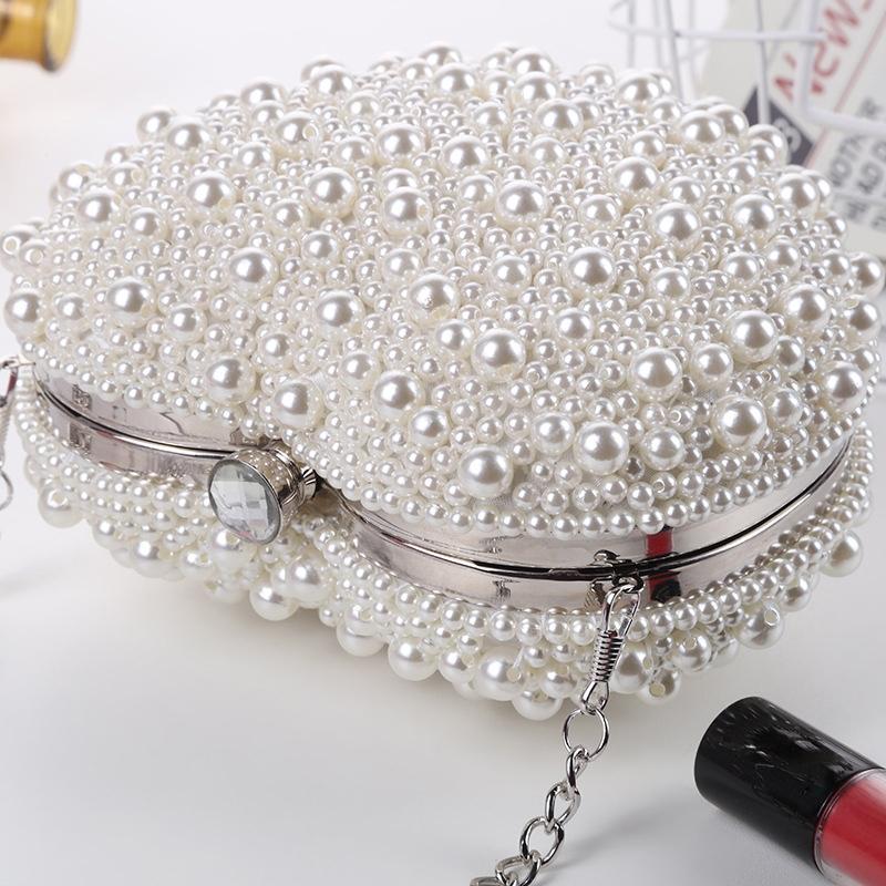 White Heart Shaped Evening Clutch With Chain 6