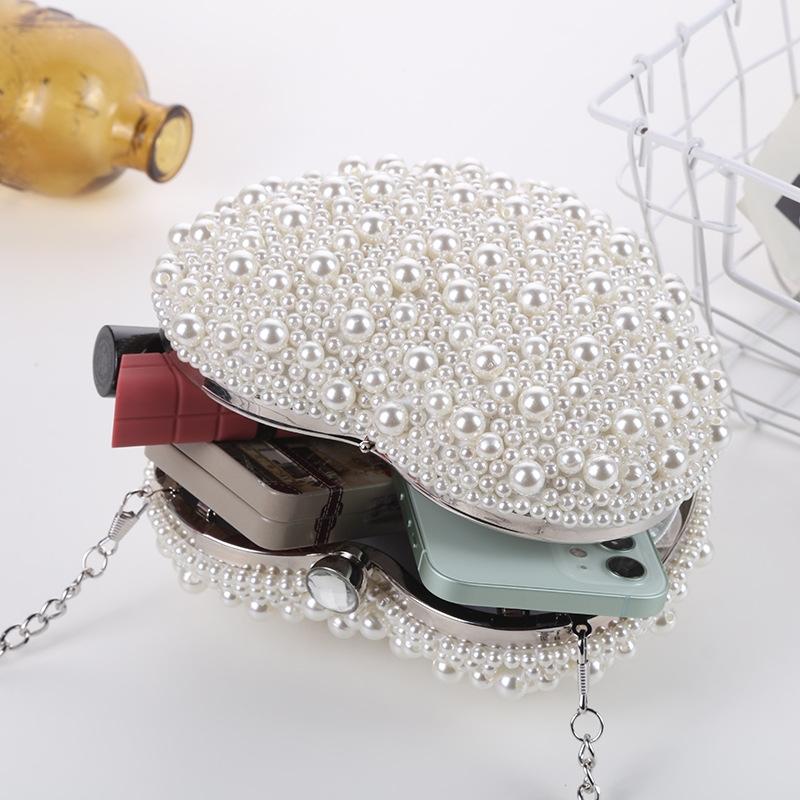 White Heart Shaped Evening Clutch With Chain 7