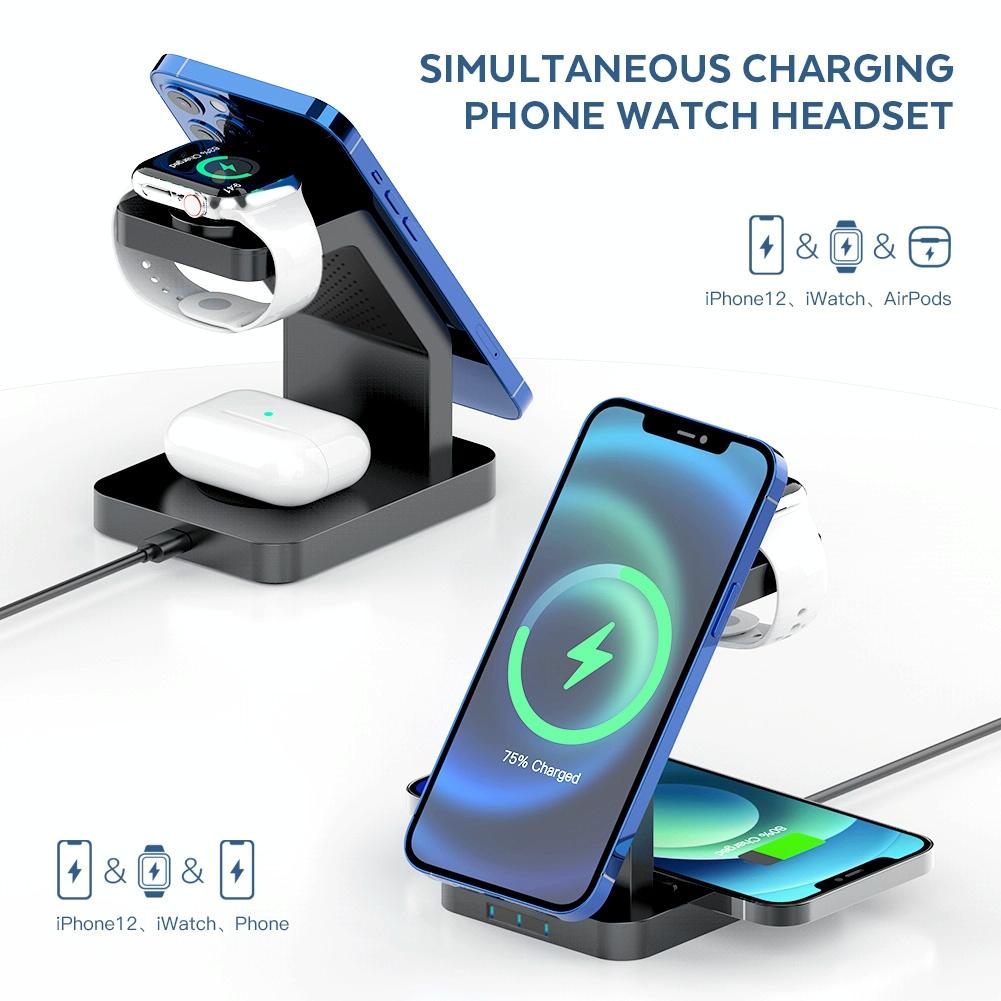 3 In 1 Magnetic Wireless Charger For Iphone Iwatch Airpods - White 4