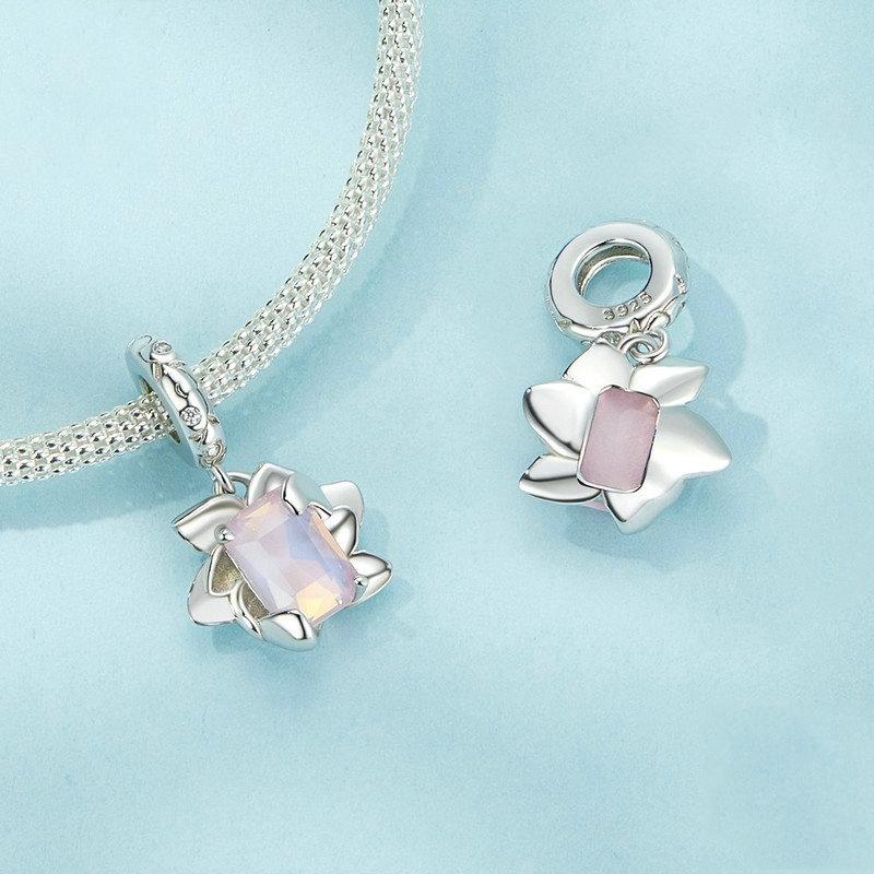 925 Sterling Silver Platinum Plated 3D Lotus Pendant 4