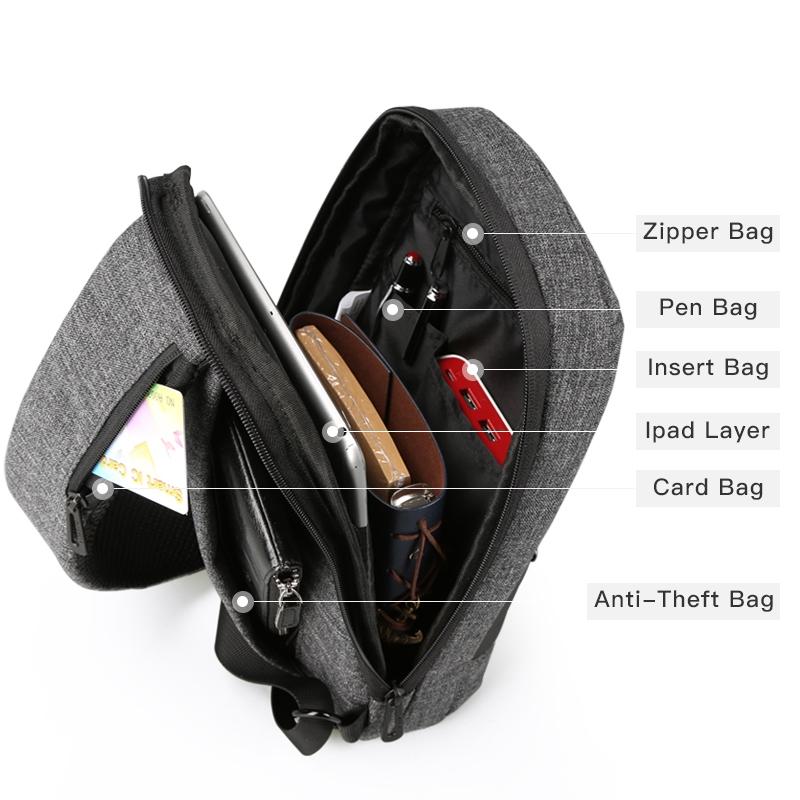 Large Capacity Anti Theft Chest Bag Business Casual One Shoulder Gray 7