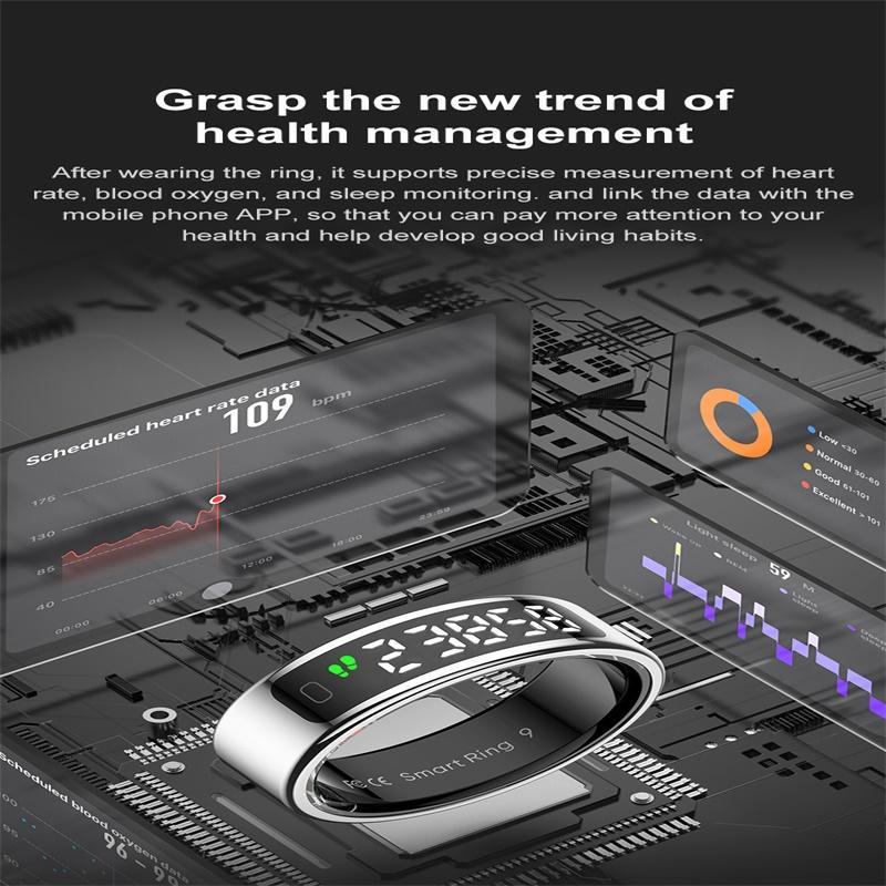 Smart Ring Heart Rate Blood Oxygen Sleep Sports Size 11 - Black 9