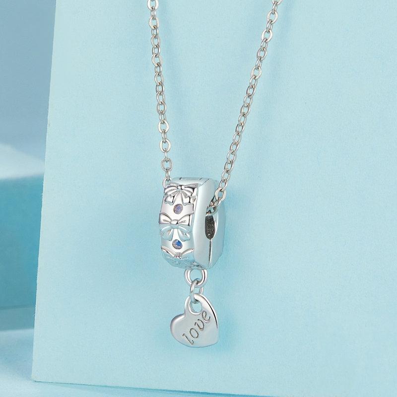 925 Sterling Silver Platinum Plated Bow Heart Bracelet With Beads 3