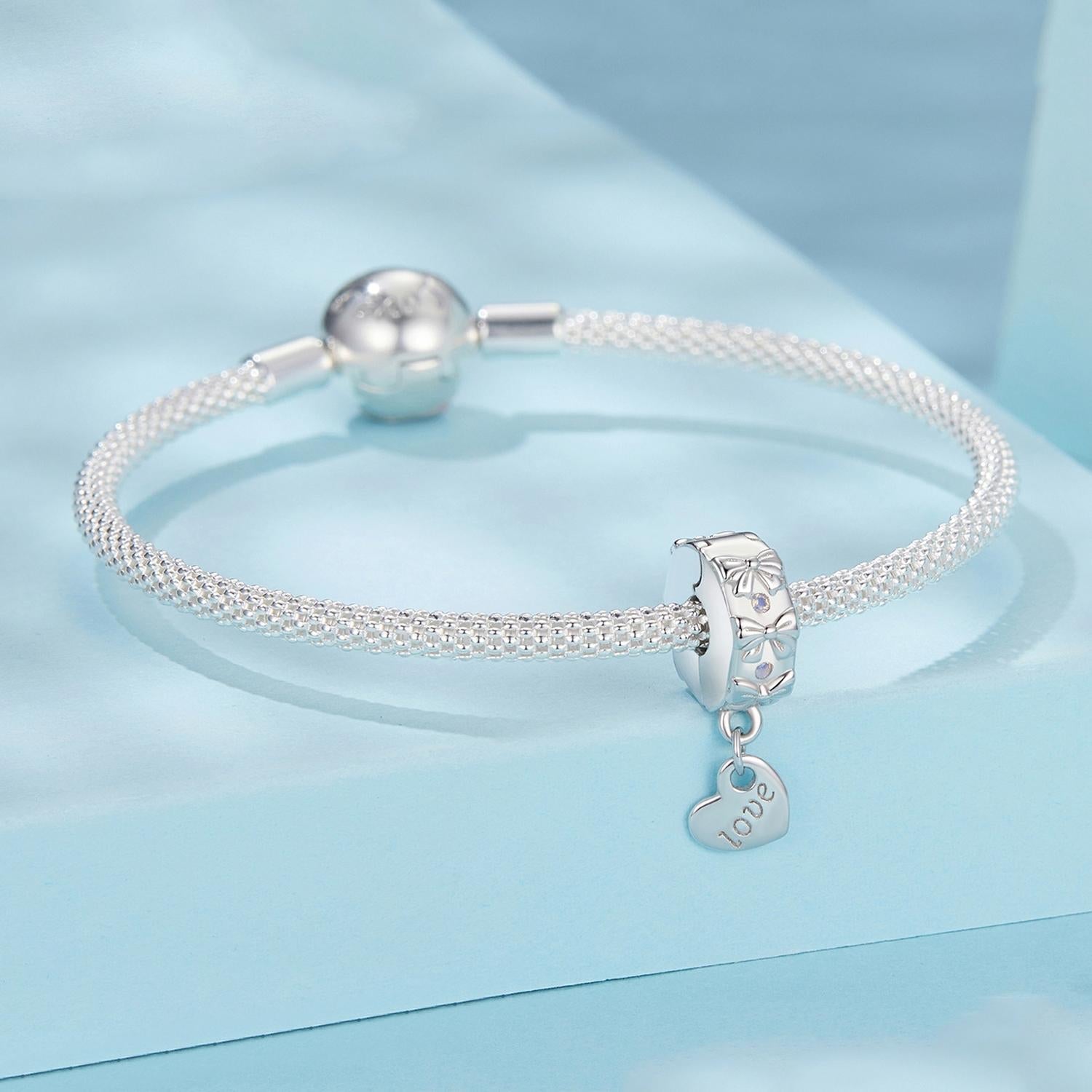 925 Sterling Silver Platinum Plated Bow Heart Bracelet With Beads 6