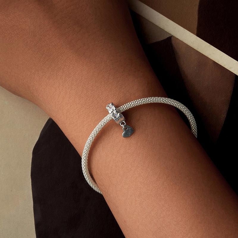925 Sterling Silver Platinum Plated Bow Heart Bracelet With Beads 7