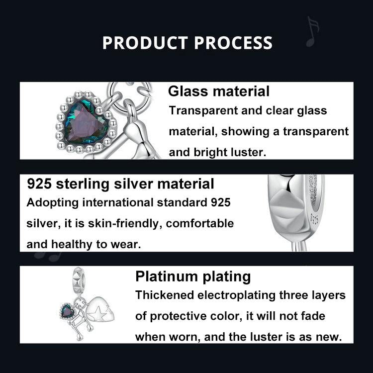 925 Sterling Silver Platinum Note Beaded Pendant 4