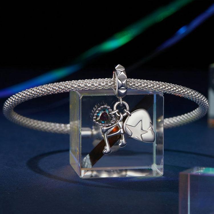 925 Sterling Silver Platinum Note Beaded Pendant 6