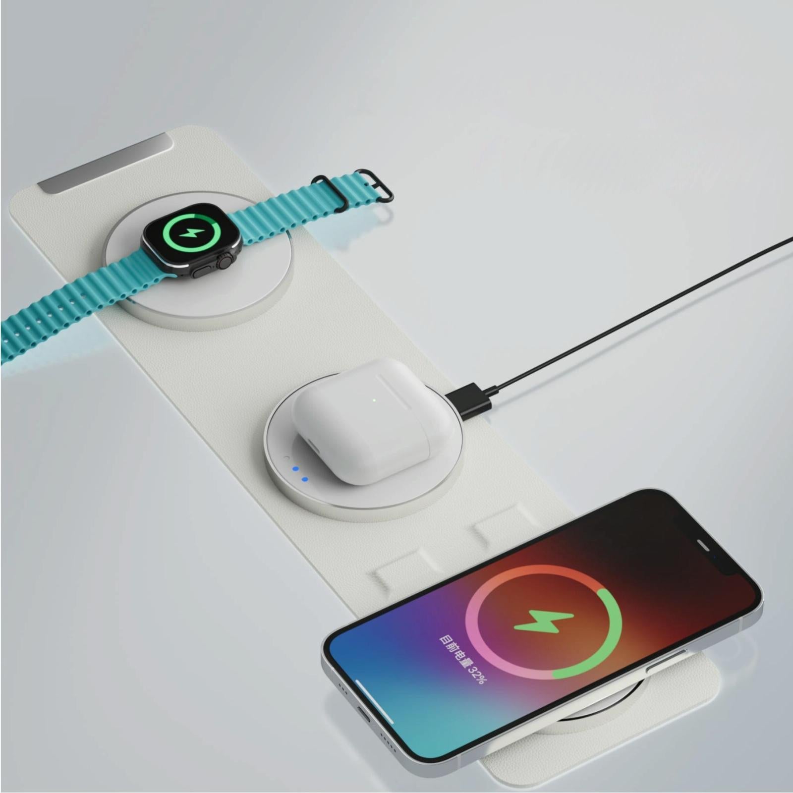 15W 3 In 1 Magnetic Wireless Charger - White 4