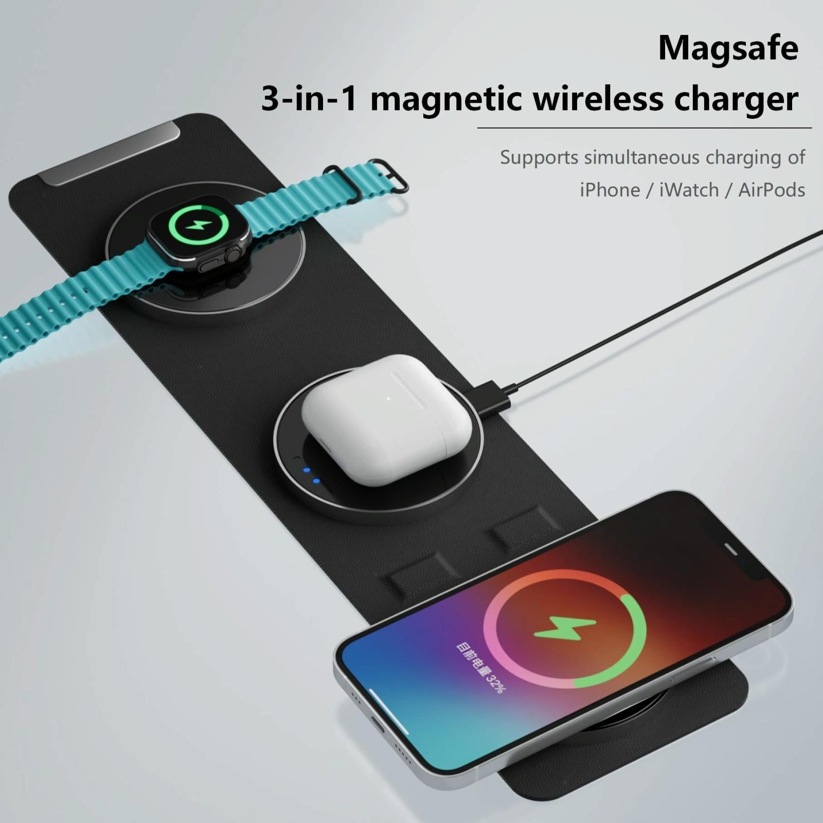 15W 3 In 1 Magnetic Wireless Charger - White 8
