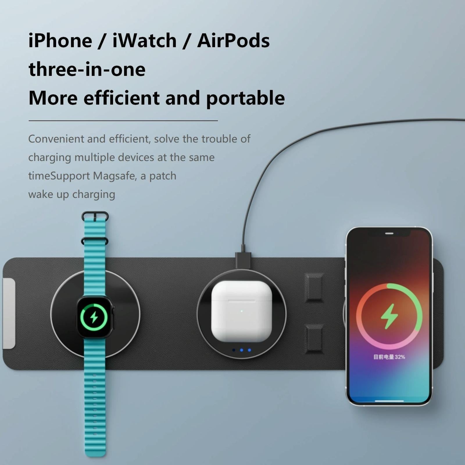 15W 3 In 1 Magnetic Wireless Charger - White 10