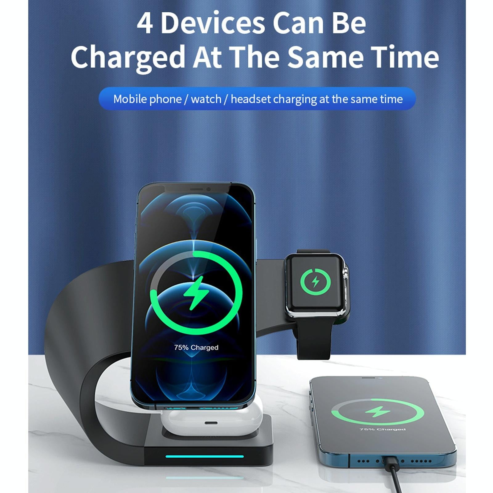 4 In 1 Magnetic Wireless Charger For Iphone Iwatches Airpods - Black 4