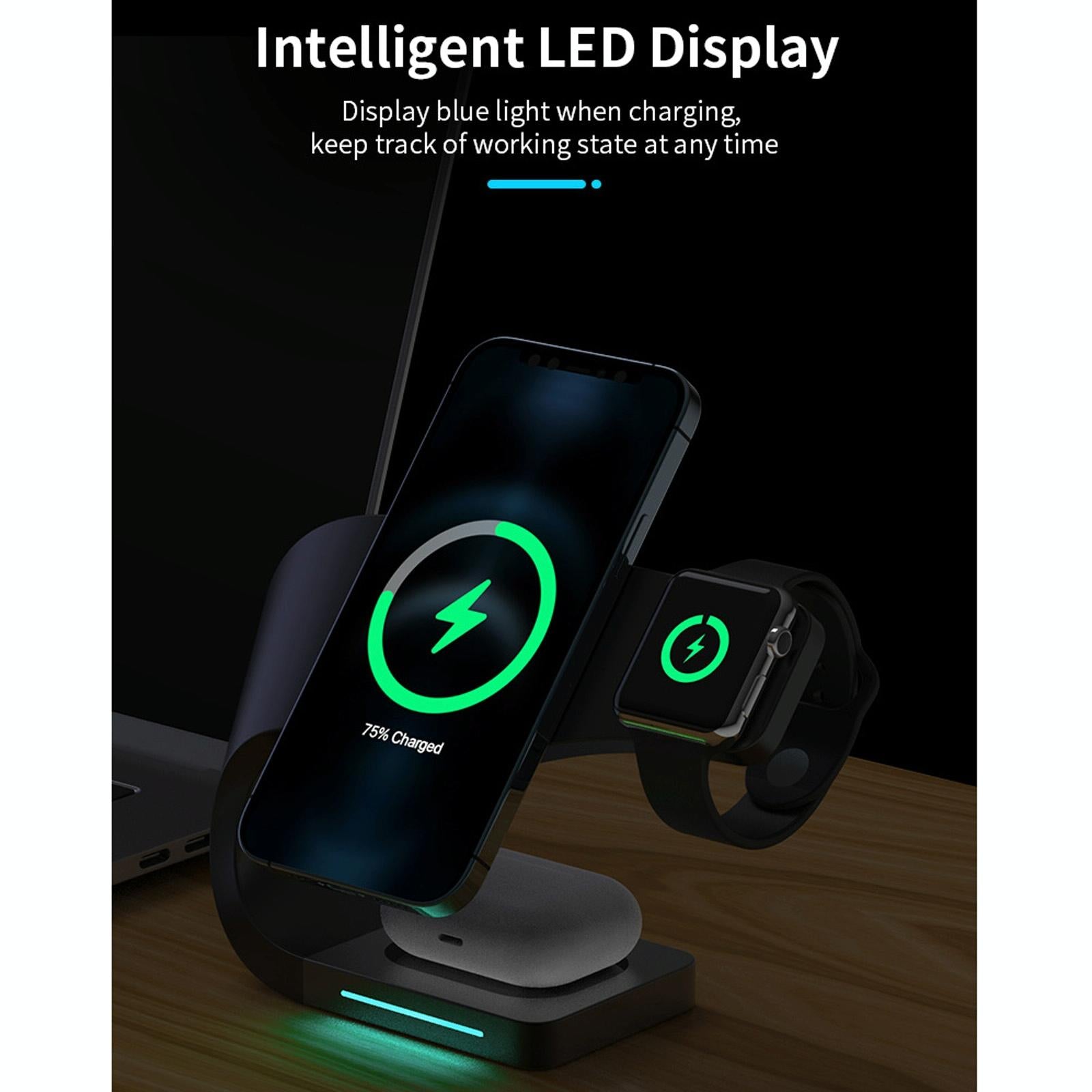 4 In 1 Magnetic Wireless Charger For Iphone Iwatches Airpods - Black 9