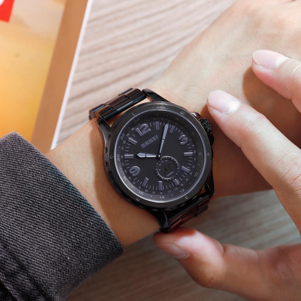 Stylish Waterproof Men Quartz Watch with Steel Band - Black 3