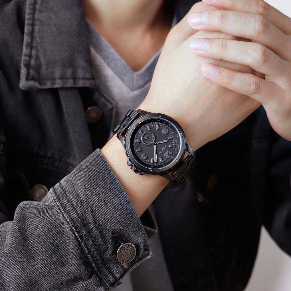 Stylish Waterproof Men Quartz Watch with Steel Band - Black 6