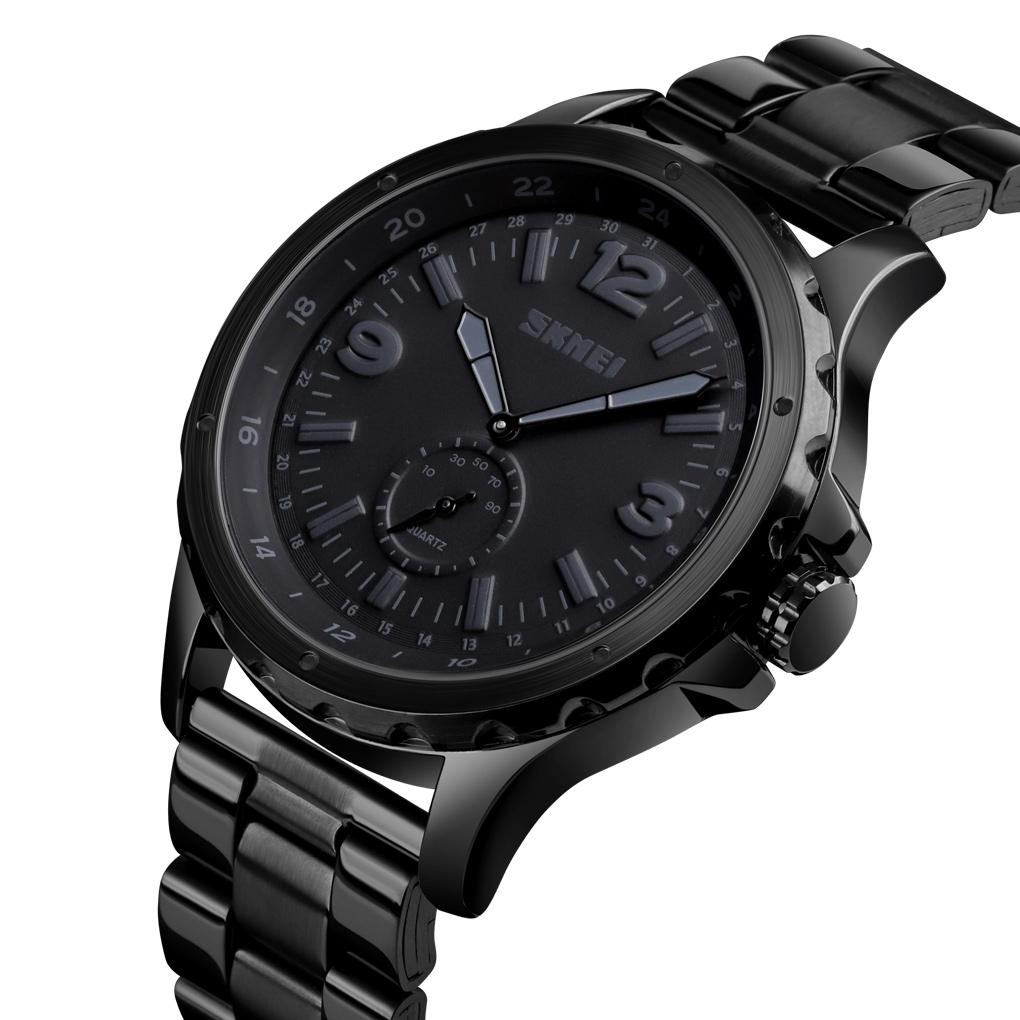 Stylish Waterproof Men Quartz Watch with Steel Band - Black 7