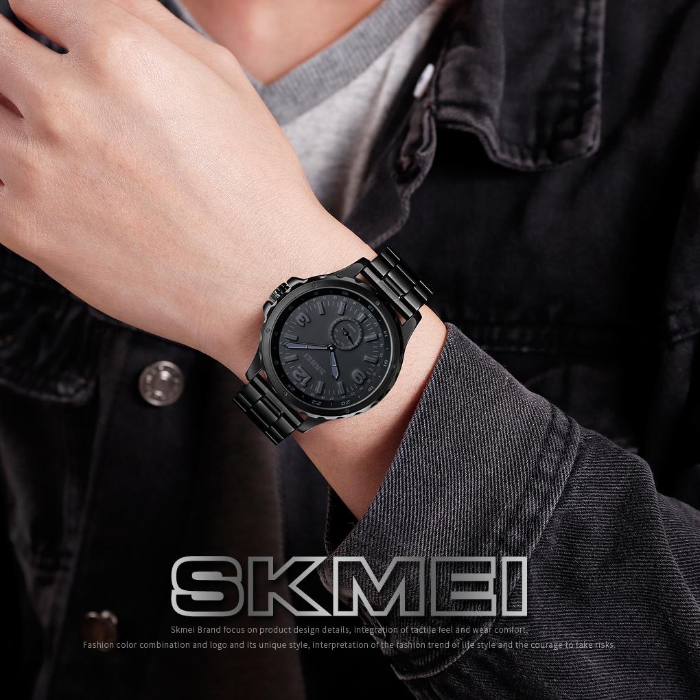Stylish Waterproof Men Quartz Watch with Steel Band - Black 10