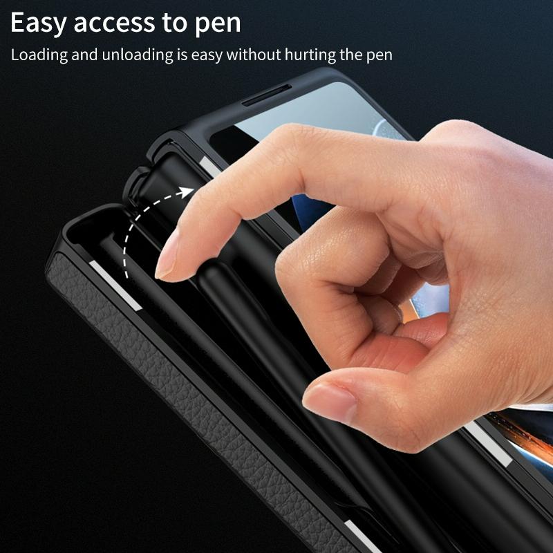 For Samsung Galaxy Z Fold4 5G Leather Phone Case With Foldable Hinge And Holder - Black 6
