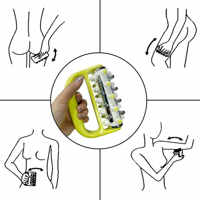 Curved Handheld Roller Massager 5 Rows Soothing Relief - Yellow 5