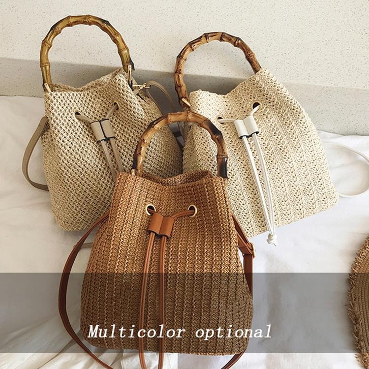 Handwoven Bamboo Bucket Bag - Shoulder / Messenger Style - White 3