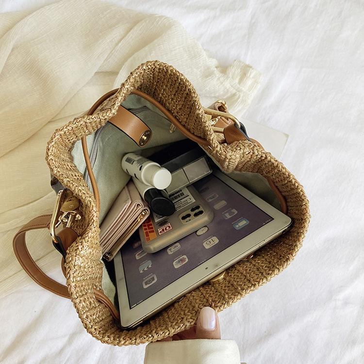 Handwoven Bamboo Bucket Bag - Shoulder / Messenger Style - White 6