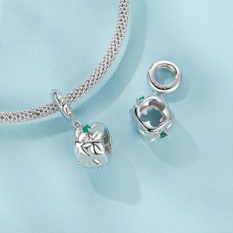 925 Sterling Silver Platinum Plated Lucky Clover Dice Bracelet 5