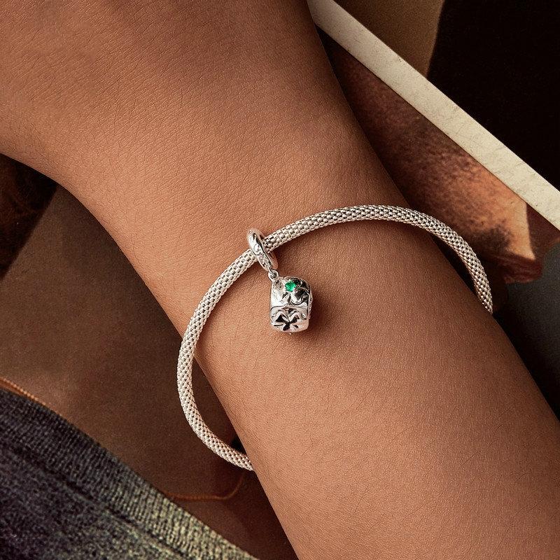 925 Sterling Silver Platinum Plated Lucky Clover Dice Bracelet 7