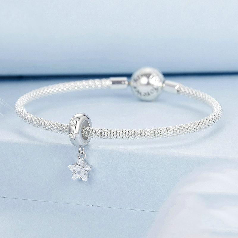 925 Sterling Silver Platinum Plated Starlight Five Pointed Star Diy Beads 3
