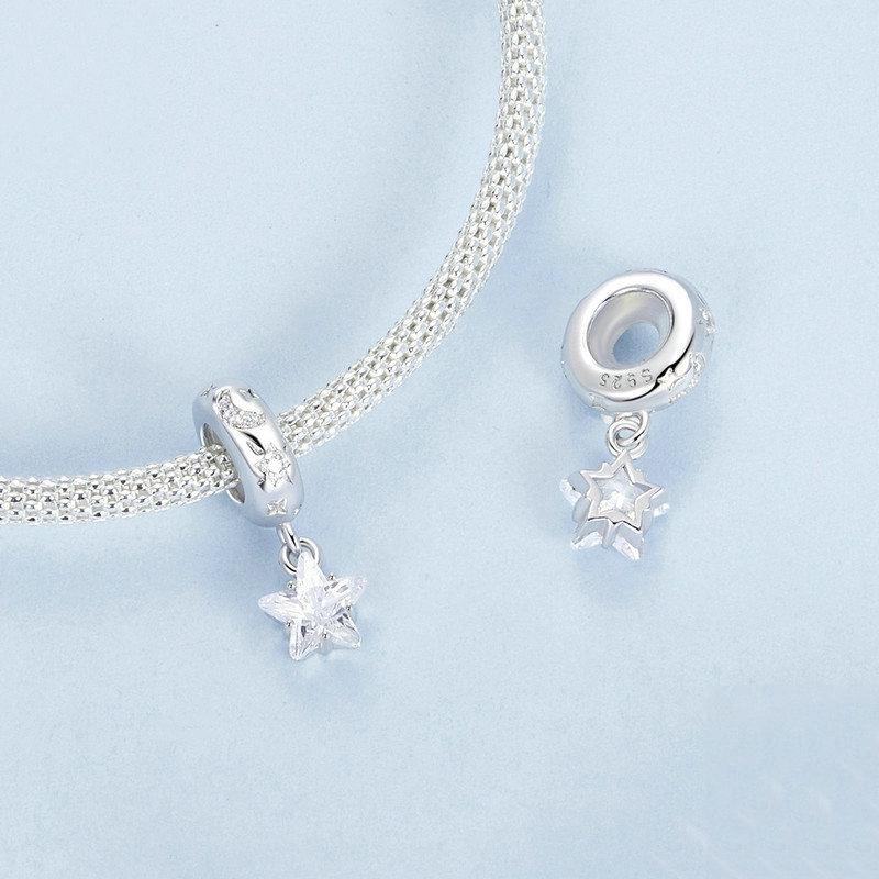 925 Sterling Silver Platinum Plated Starlight Five Pointed Star Diy Beads 4