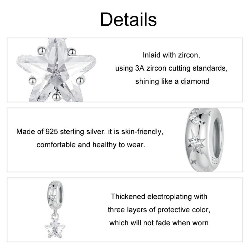 925 Sterling Silver Platinum Plated Starlight Five Pointed Star Diy Beads 6