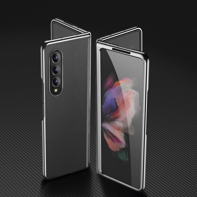 For Samsung Galaxy Z Fold4 5G Leather Folding Phone Case - Electroplated Finish - Black 11